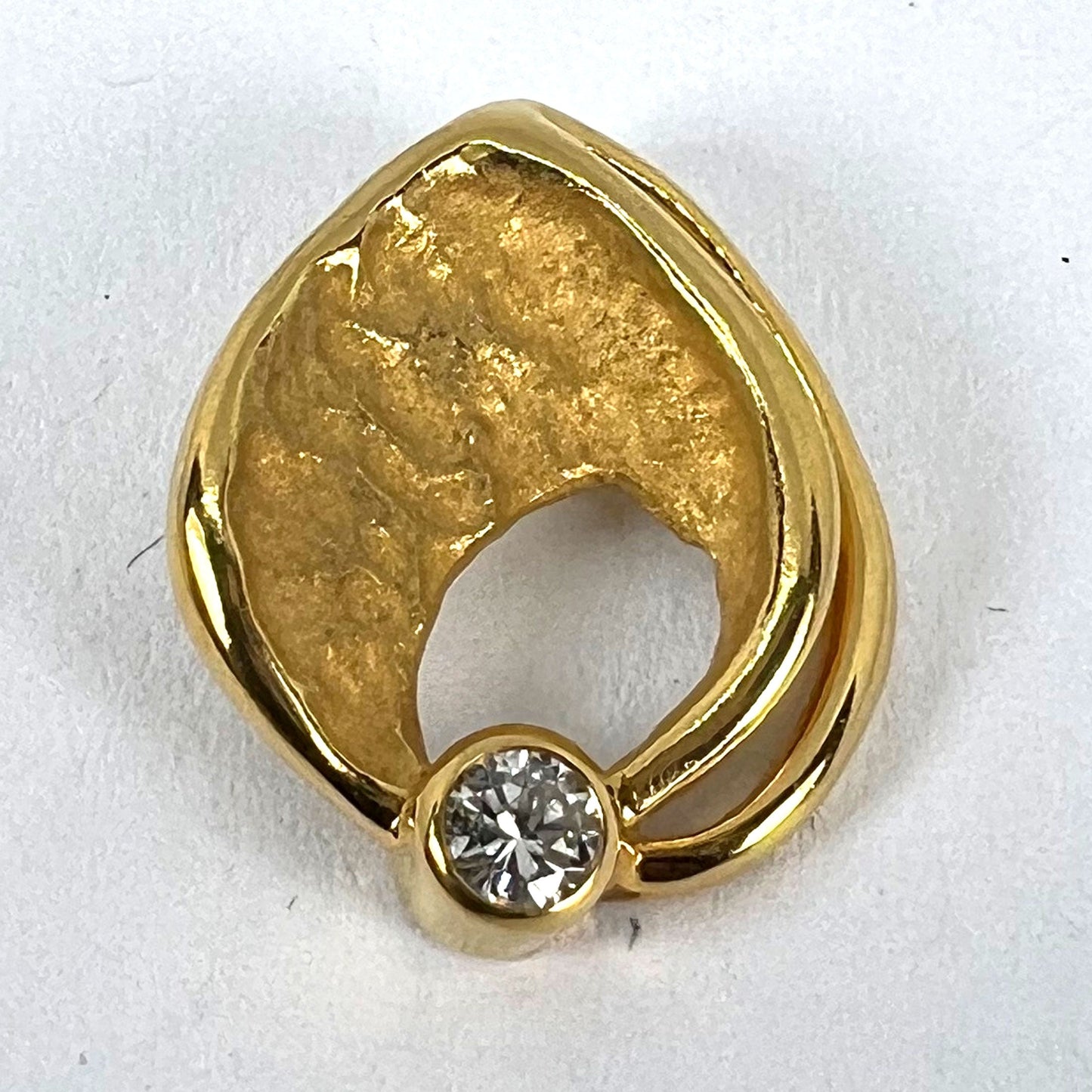 Vintage French 18 Carat Yellow Gold Diamond Abstract Leaf Pendant, 0.15 Carats