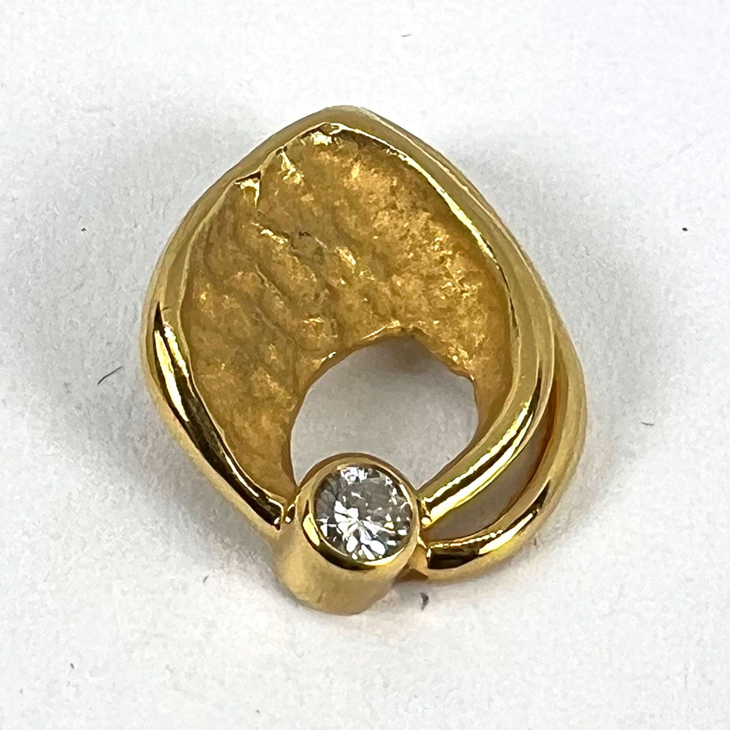 Vintage French 18 Carat Yellow Gold Diamond Abstract Leaf Pendant, 0.15 Carats