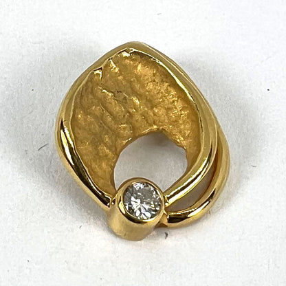 Vintage French 18 Carat Yellow Gold Diamond Abstract Leaf Pendant, 0.15 Carats