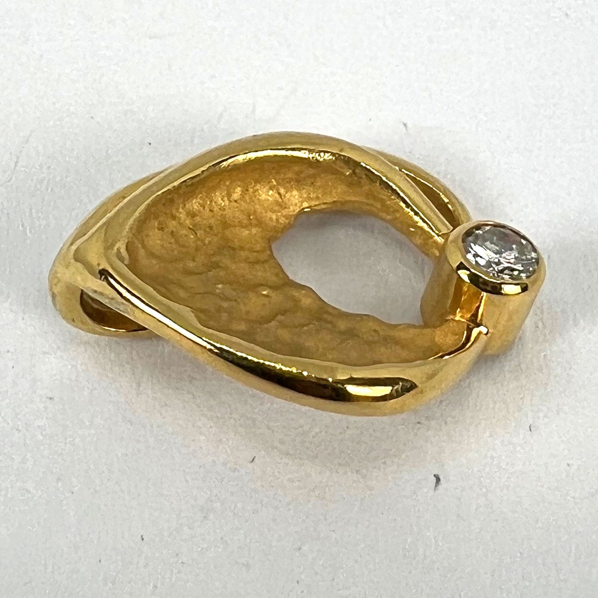 Vintage French 18 Carat Yellow Gold Diamond Abstract Leaf Pendant, 0.15 Carats