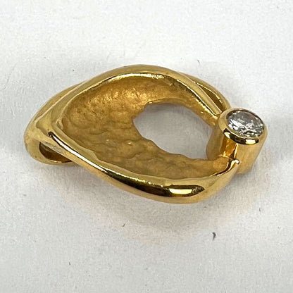 Vintage French 18 Carat Yellow Gold Diamond Abstract Leaf Pendant, 0.15 Carats