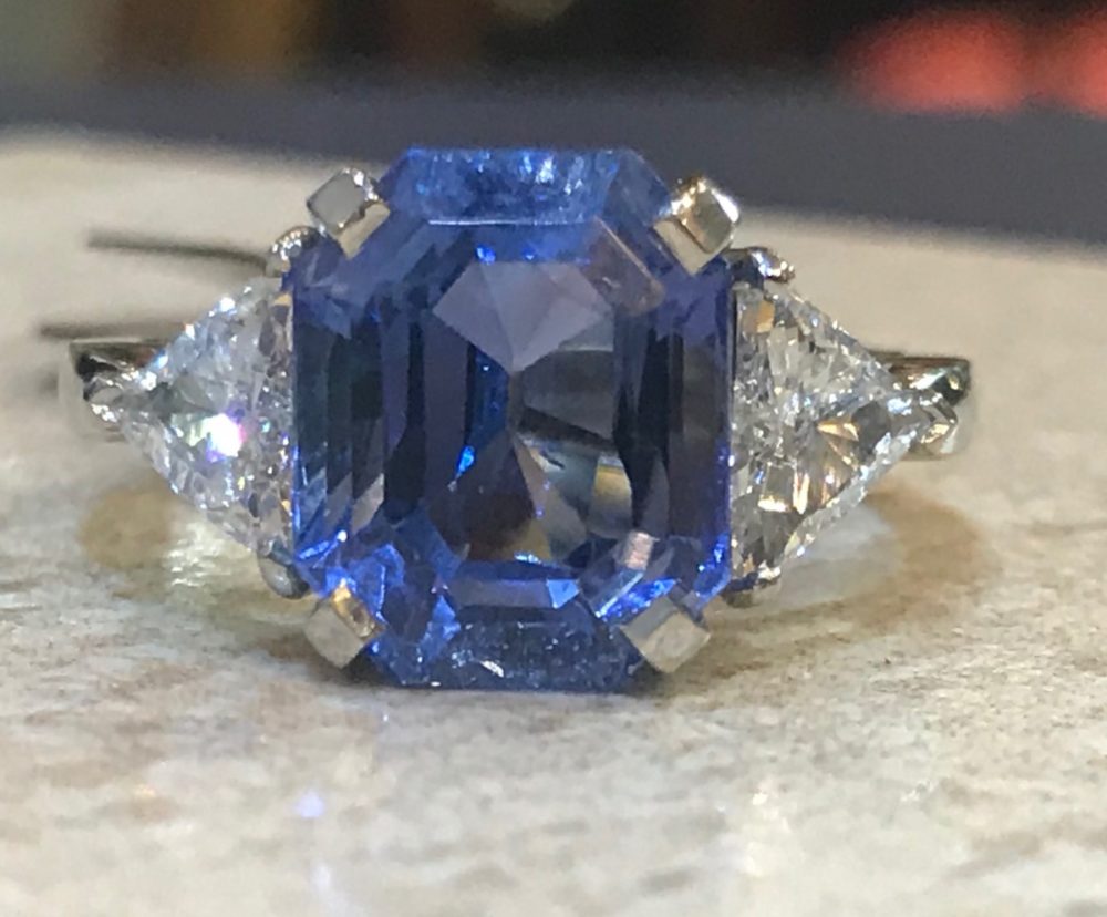 Sapphire and diamond ring trillion cut diamonds 5 carats sapphire ring Jewellery Discovery