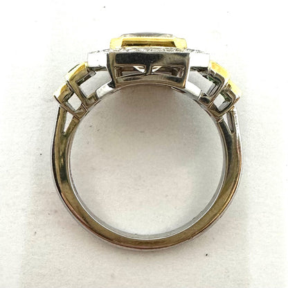 Golden Sapphire, Emerald & Diamond Cluster Ring