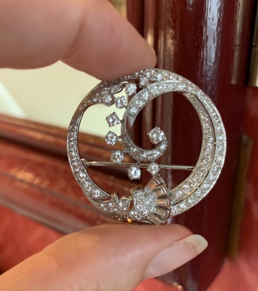 Art Deco diamond brooch circular By Caldwell