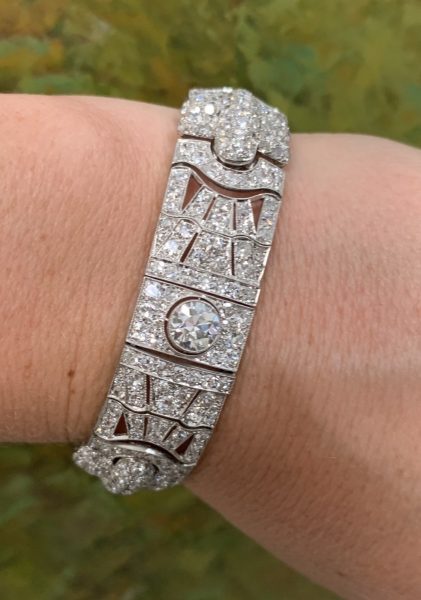 Antique art deco 1920 1930 diamond panel wide bracelet platinum Jewellery Discovery London