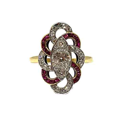 Art Deco 1920 1930 ruby diamond dress ring plaque open