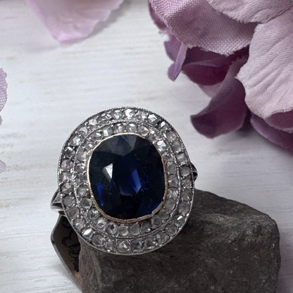 Edwardian Antique Sapphire and Diamond Double Cluster Ring