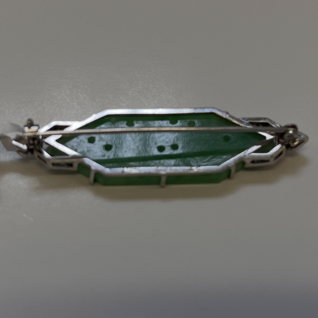 Platinum, Diamond and Jade Panel Brooch