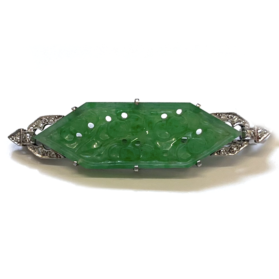 Platinum, Diamond and Jade Panel Brooch