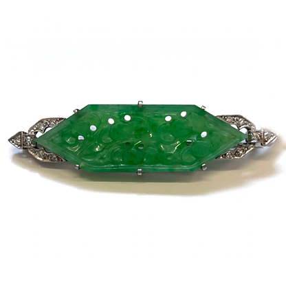Platinum, Diamond and Jade Panel Brooch