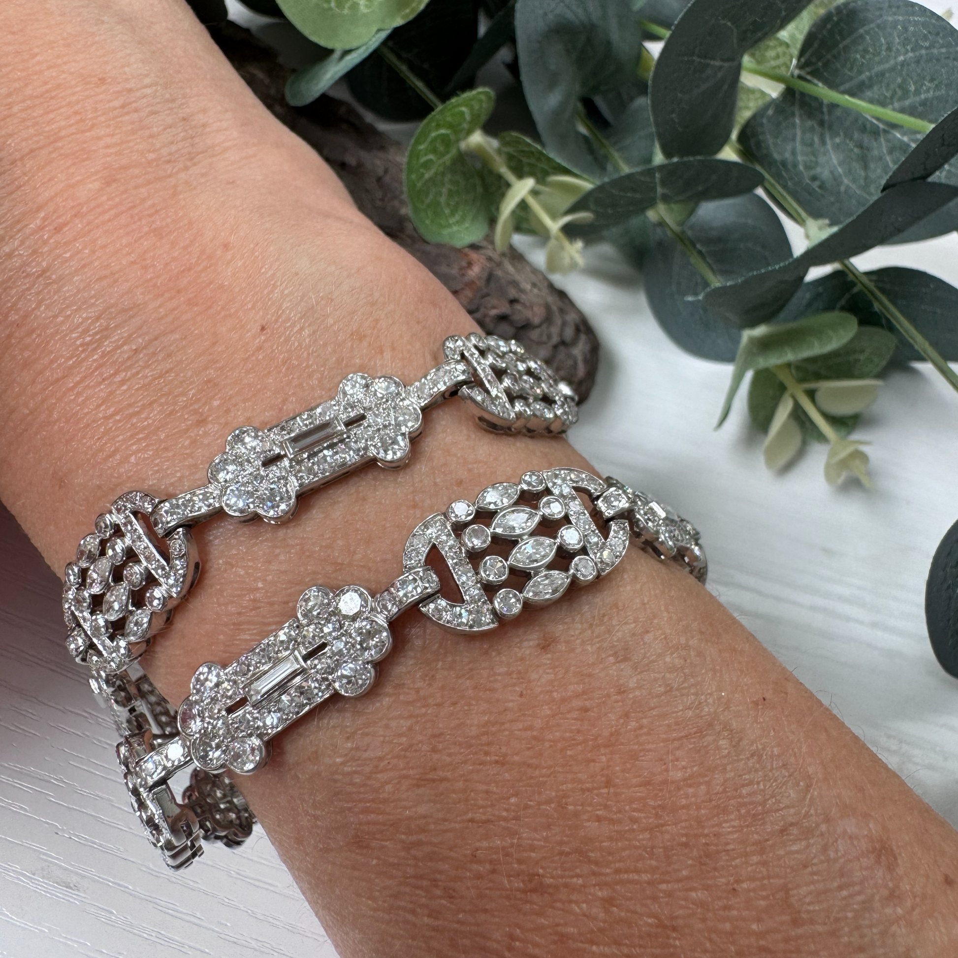 Art Deco Diamond Necklace come Bracelets in Platinum, 20.00 carats