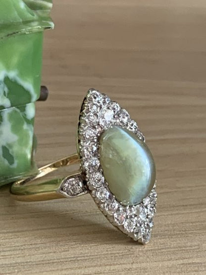 Cats Eye Chrsyoberyl and diamond Cluster ring, Circa 1900