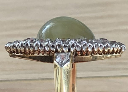 Antique Cats Eye Chrsyoberyl and diamond Cluster ring,