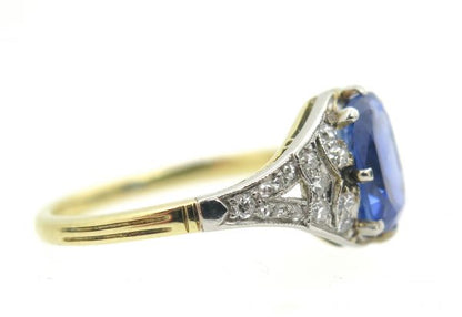 Vintage Sapphire Engagement Ring, Diamond Shoulders, Sri Lanka