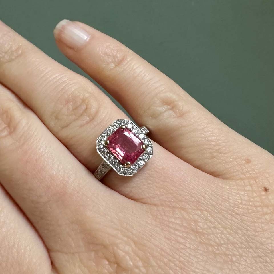 2.09ct Padparadscha Sapphire and Diamond Cluster Engagement Ring