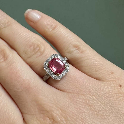 2.09ct Padparadscha Sapphire and Diamond Cluster Engagement Ring