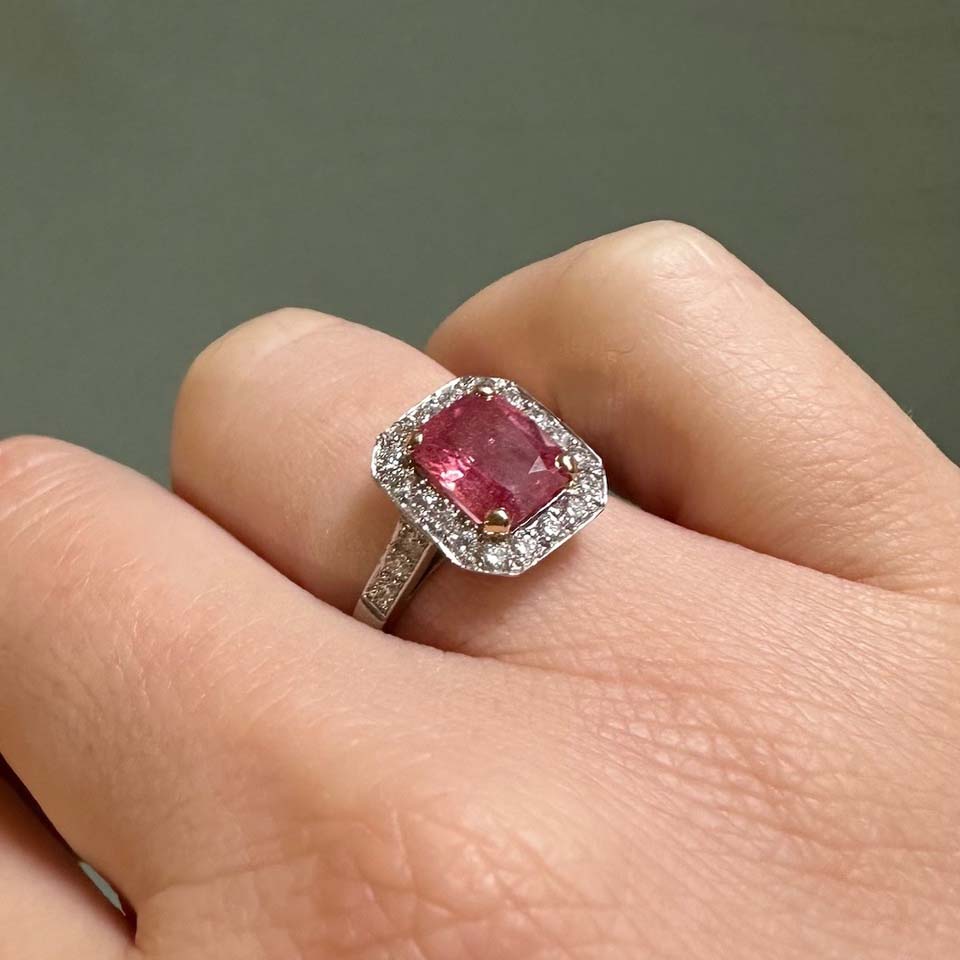 2.09ct Padparadscha Sapphire and Diamond Cluster Engagement Ring