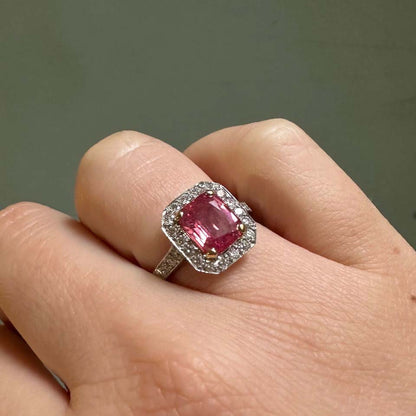 2.09ct Padparadscha Sapphire and Diamond Cluster Engagement Ring in Platinum