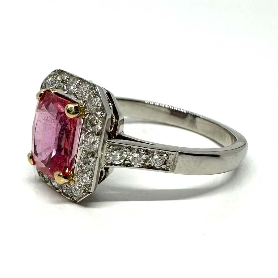 2.09ct Padparadscha Sapphire and Diamond Cluster Engagement Ring