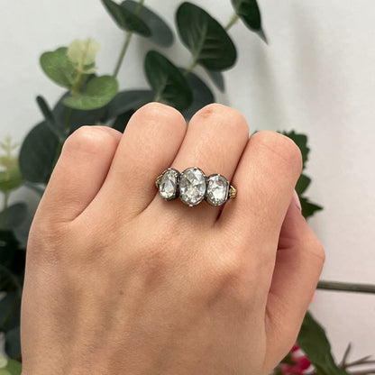 Antique Rose Cut Diamond Trilogy Ring in 18ct Gold and Silver