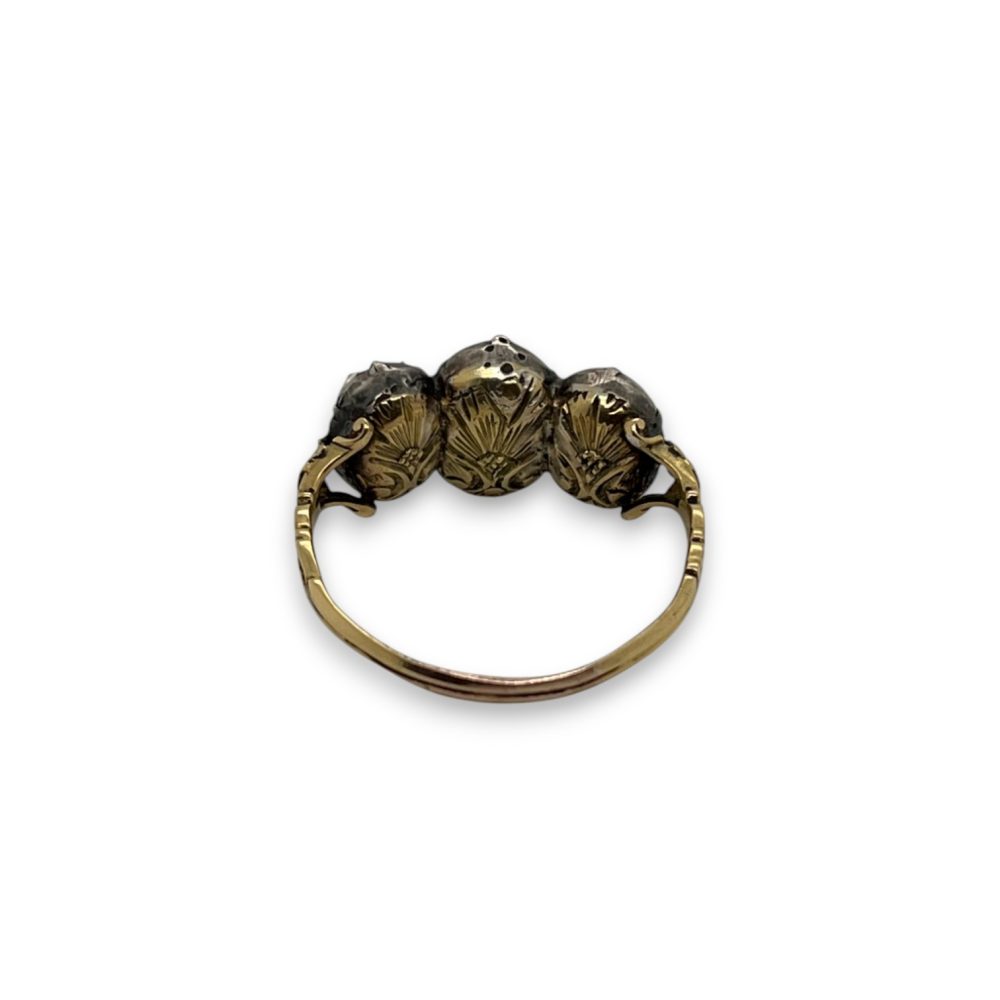 Antique Rose Cut Diamond Trilogy Ring in 18ct Gold and Silver