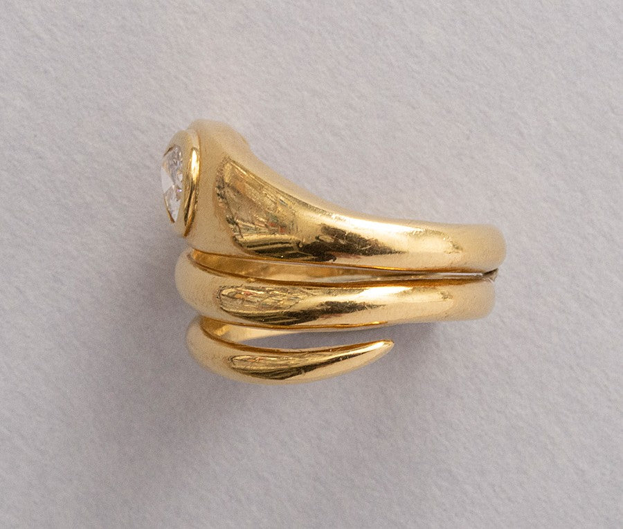 French Vintage 18ct Gold Diamond Snake Ring
