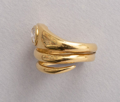 French Vintage 18ct Gold Diamond Snake Ring