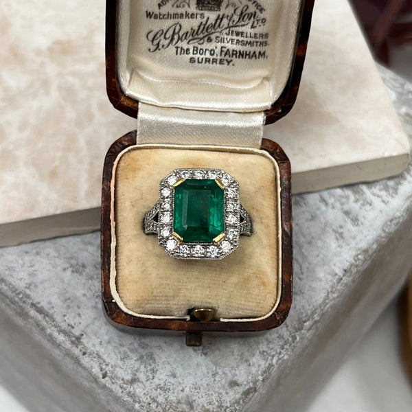 Vintage 3.50ct Colombian Emerald and Diamond Cluster Ring
