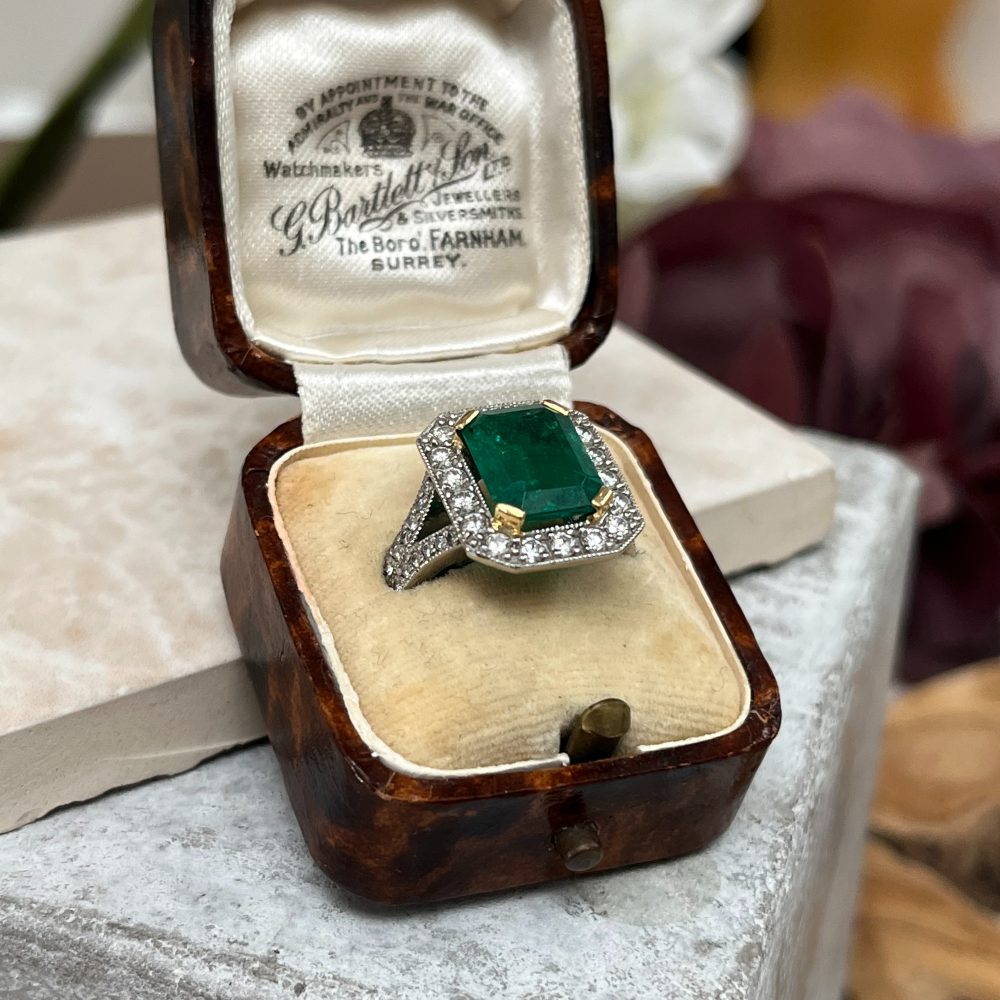 Vintage 3.50ct Colombian Emerald and Diamond Cluster Ring