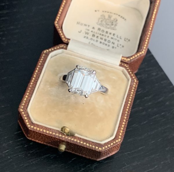 4 carat Emerald Cut Diamond Ring, Baguette Cut Shoulders