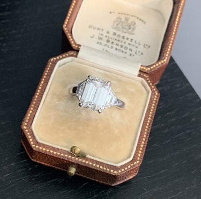 4 carat Emerald Cut Diamond Ring, Baguette Cut Shoulders