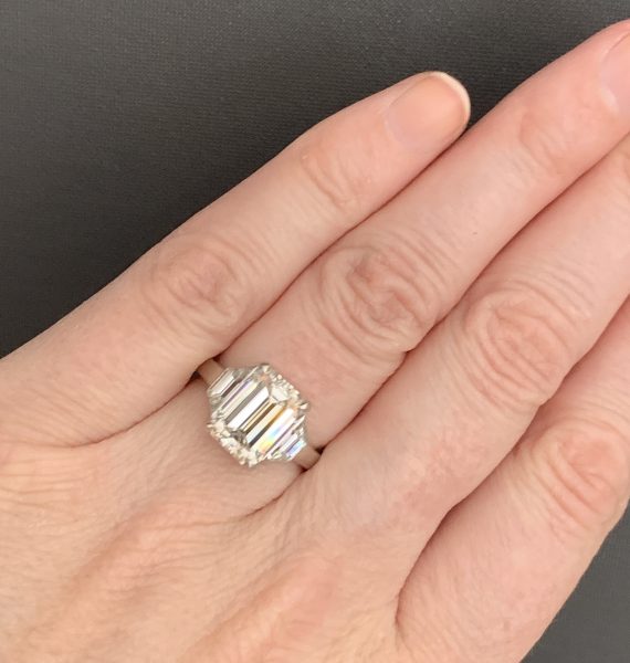 4 carat Emerald Cut Diamond Ring, Baguette Cut Shoulders