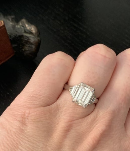 4 carat Emerald Cut Diamond Ring, Baguette Cut Shoulders