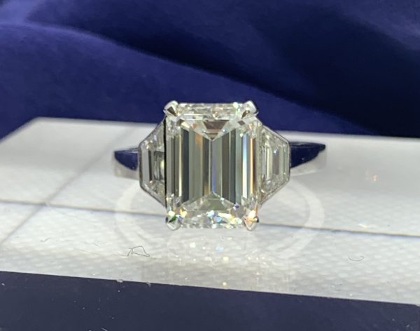 4 carat Emerald Cut Diamond Ring, Baguette Cut Shoulders