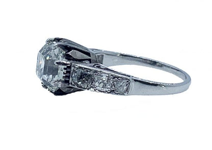 Art Deco Asscher Cut Diamond Ring, 3.25 Carats