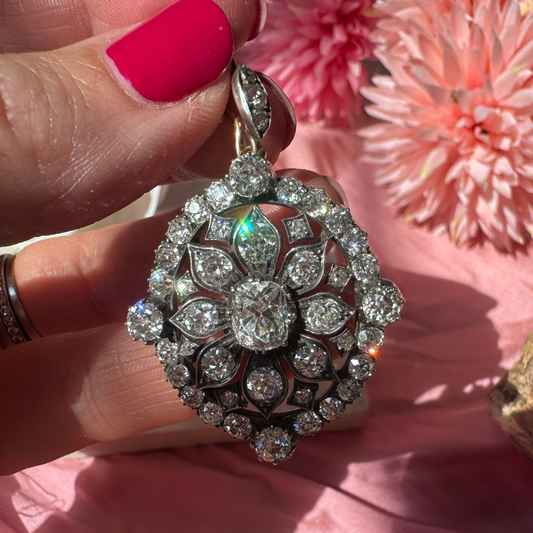 Antique Victorian 7.25ct Cushion Cut Diamond Pendant
