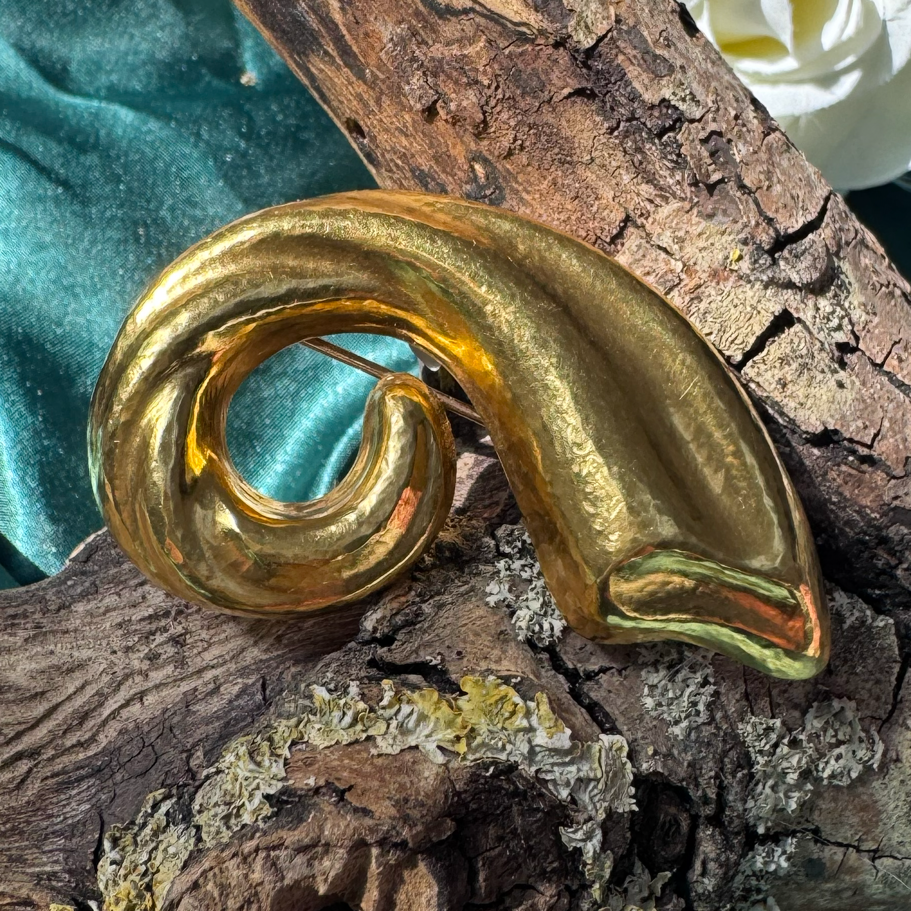 Vintage Lalaounis 18cct Yellow Hammered Gold Swirl Brooch, Circa 1980