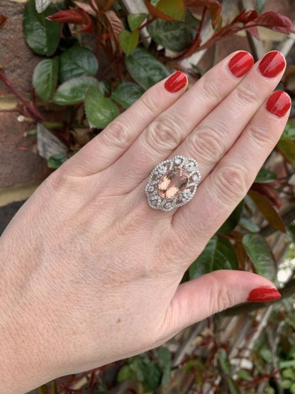 Morganite and diamond cluster ring
