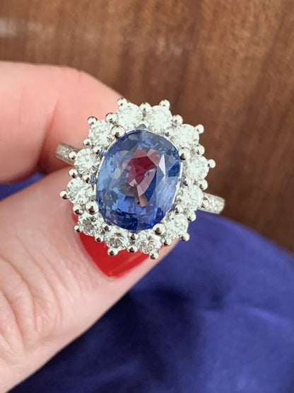 Diana sapphire and diamond large cluster ring