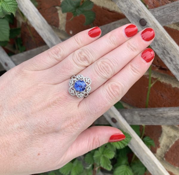 4.58cts Cornflower Blue Sapphire and Diamond Fancy Dress Ring