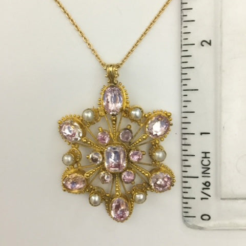 Antique Georgian Pink Topaz and Pearl Pendant
