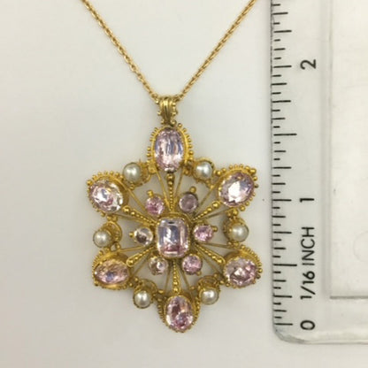 Antique Georgian Pink Topaz and Pearl Pendant