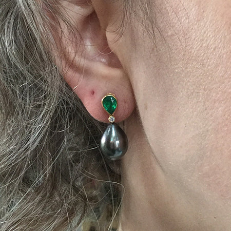 Emerald Diamond and Tahitian Pearl Earrings