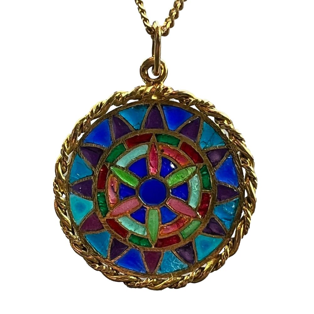 French plique a jour enamel pendant in gold.