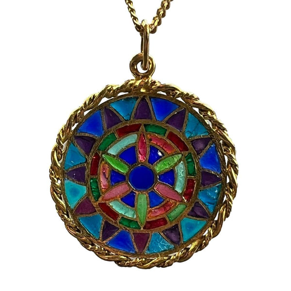 French plique a jour enamel pendant in gold.
