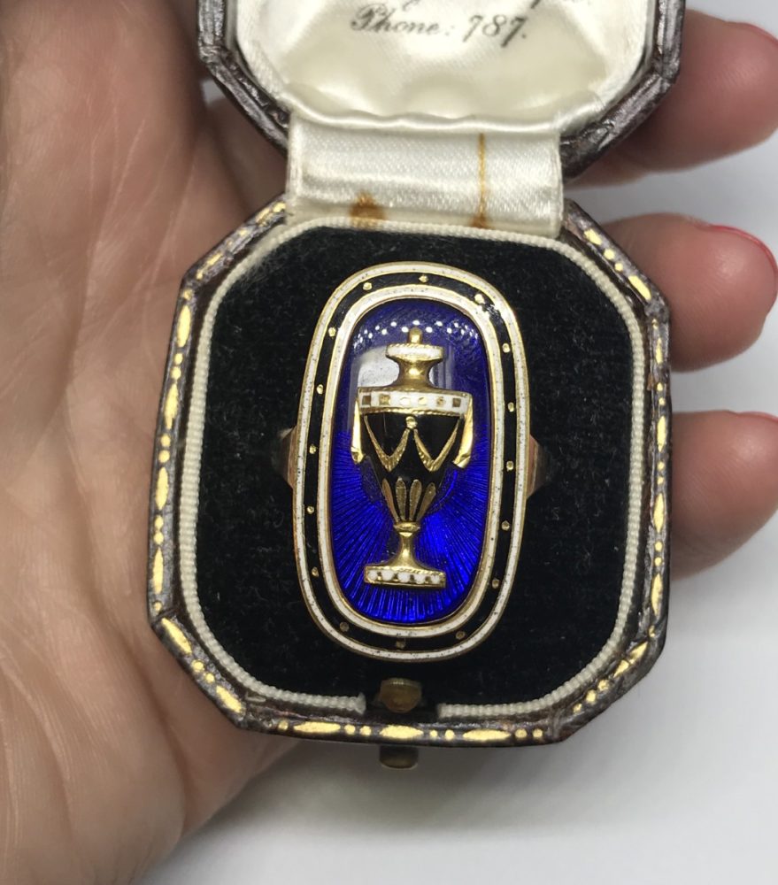 Antique Georgian Urn Enamel Memorial Ring