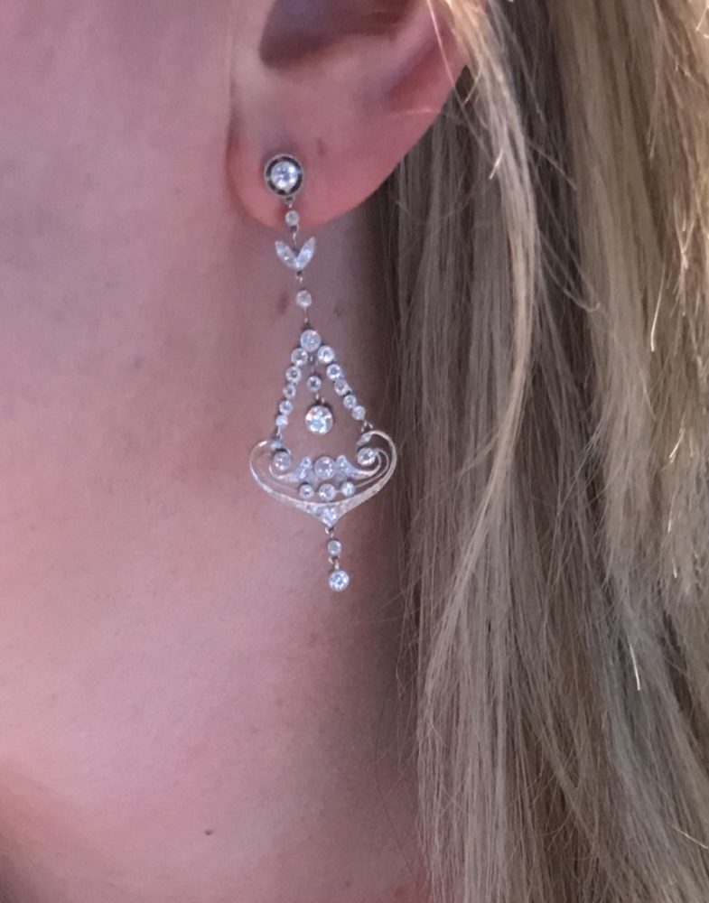 Chandelier Diamond Drop Earrings, Platinum