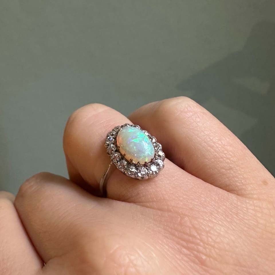 Antique 1.40ct Opal and Diamond Cluster Ring