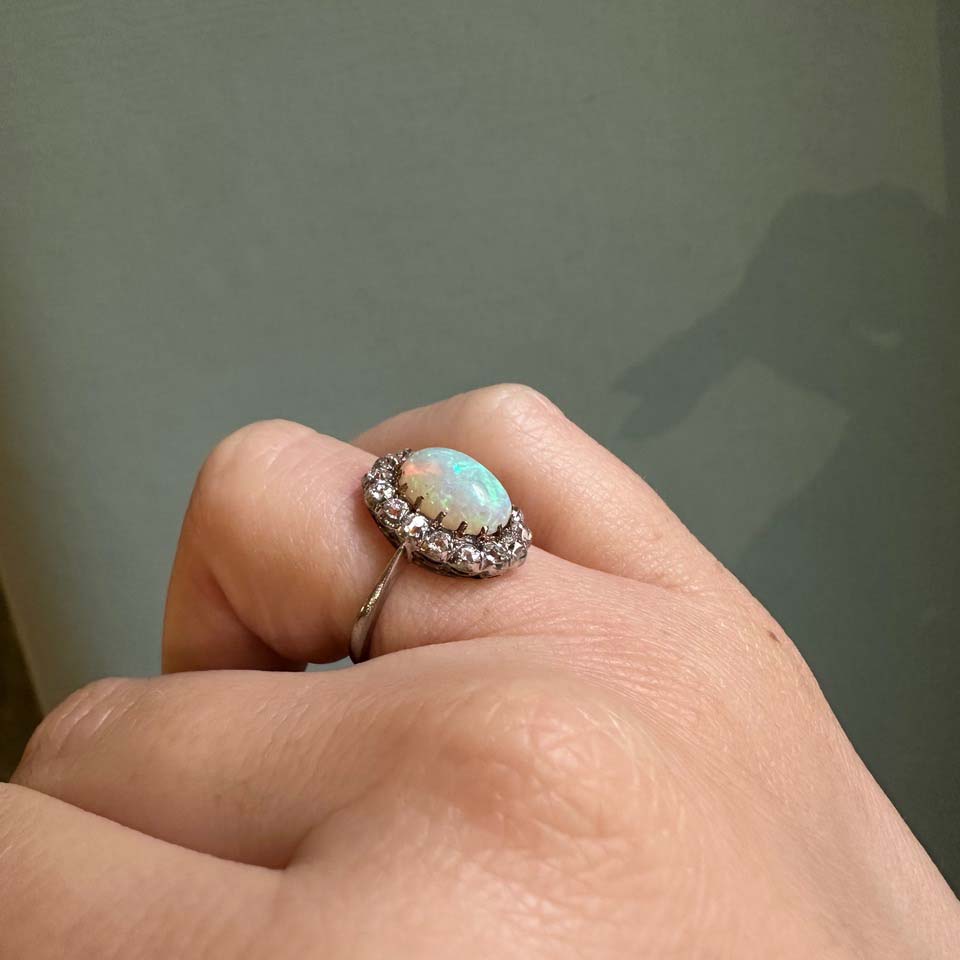Antique 1.40ct Opal and Diamond Cluster Ring