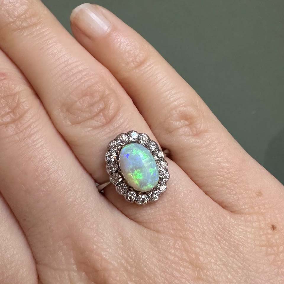 Antique 1.40ct Opal and Diamond Cluster Ring